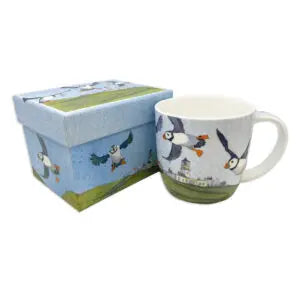 Emma Ball ‘Coastal Puffins’ Bone China Mug with Gift Box