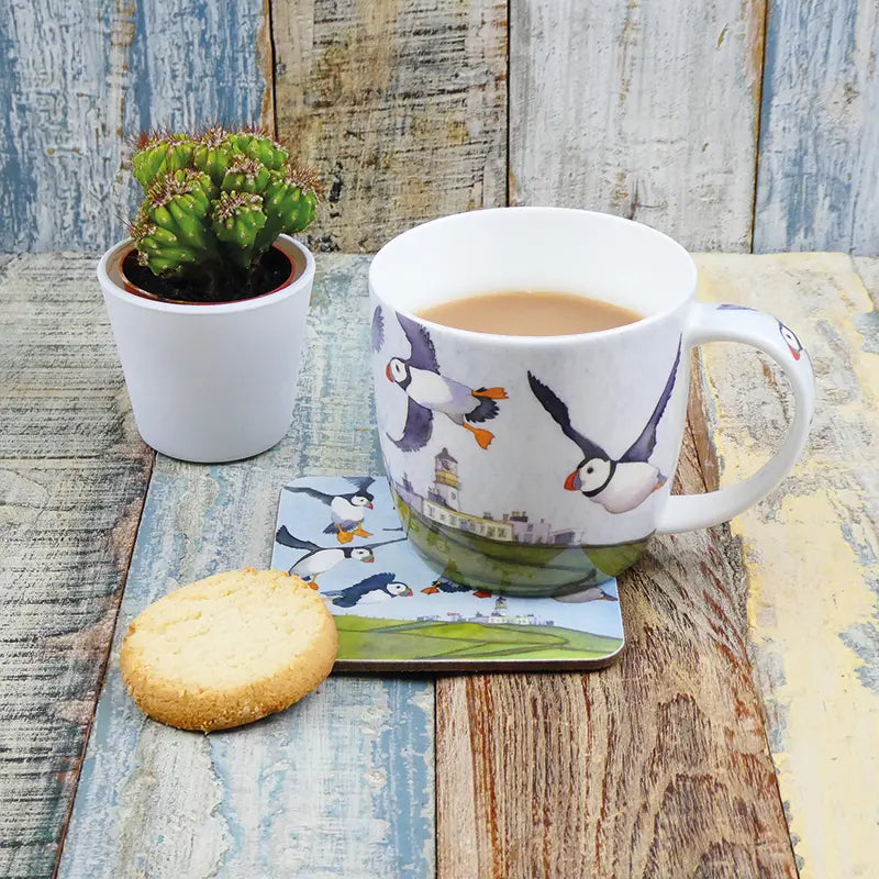 Emma Ball ‘Coastal Puffins’ Bone China Mug with Gift Box