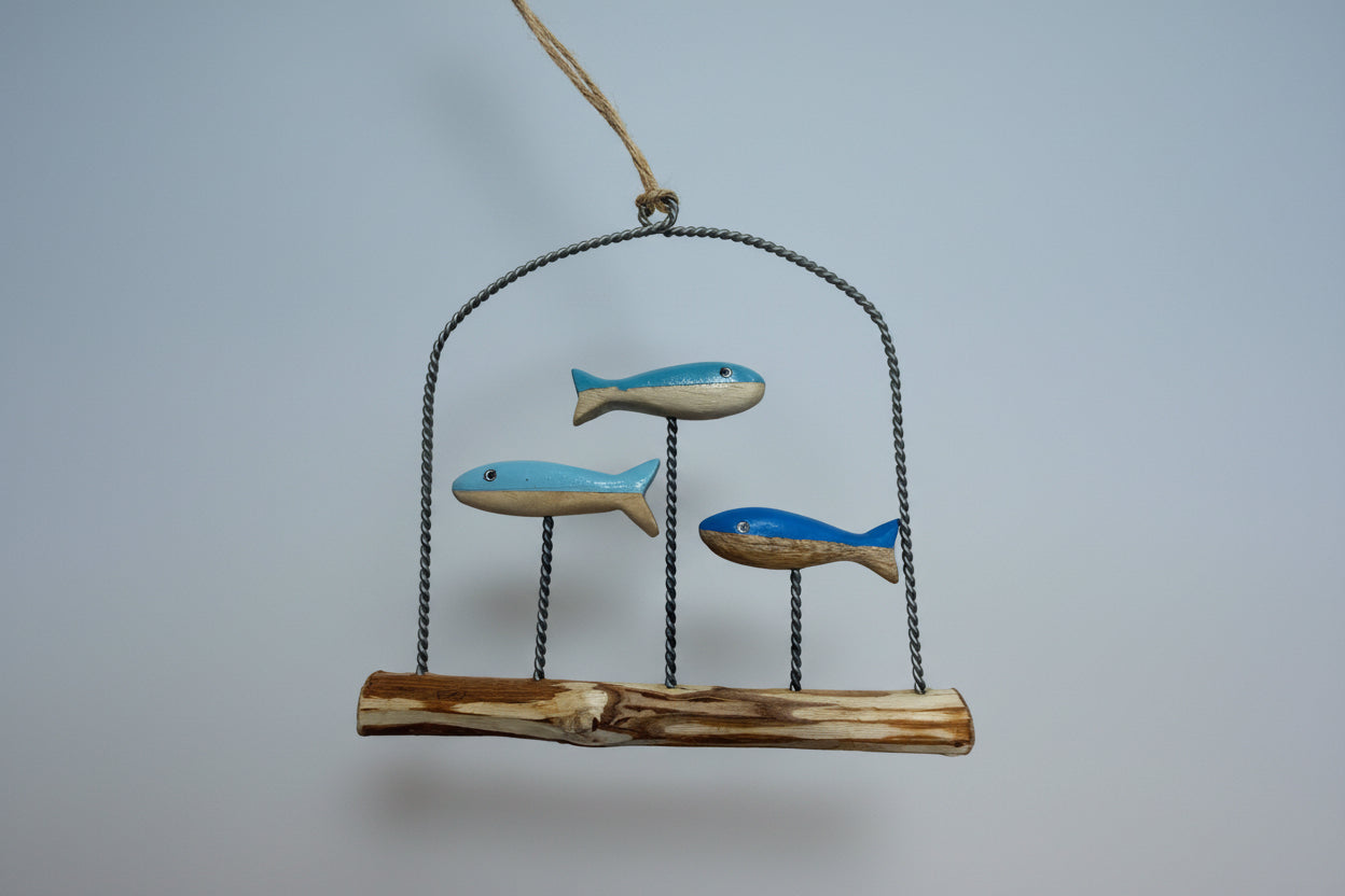 Trio of Wooden Fish Hanging Sign