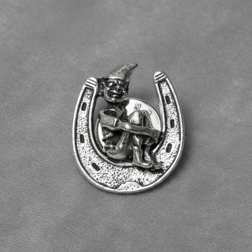 Cornish Pewter Lucky Piskie Horse Shoe Pin Badge
