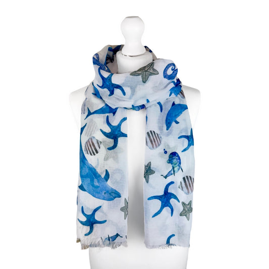 Sealife Print Scarf, Blue