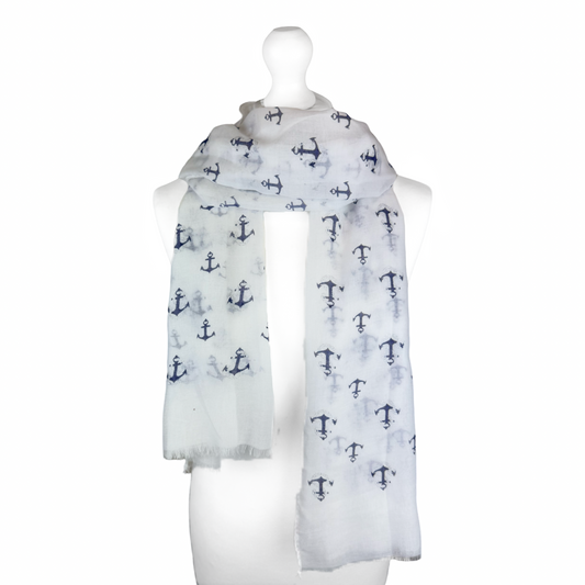 Anchor Print Scarf, Blue with Glitter Detailing