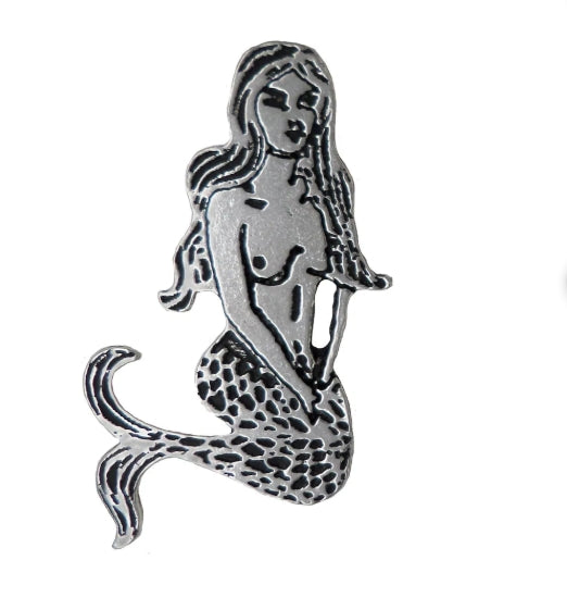 Cornish Pewter Mermaid Pin Badge