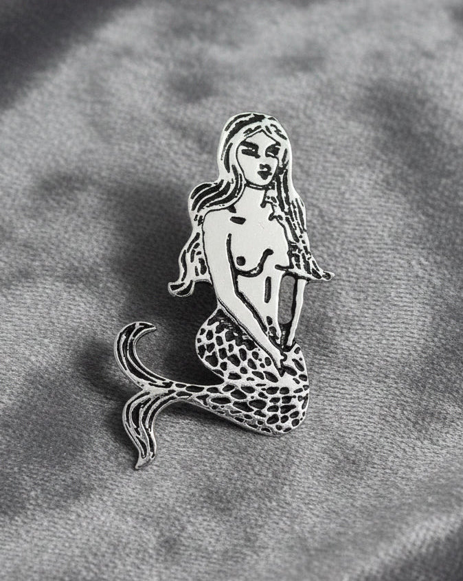Cornish Pewter Mermaid Pin Badge