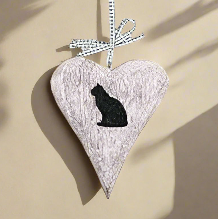 Black Cat wooden heart sign