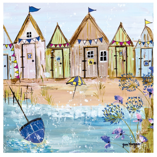 Jane Morgan Beach Huts Greetings Card