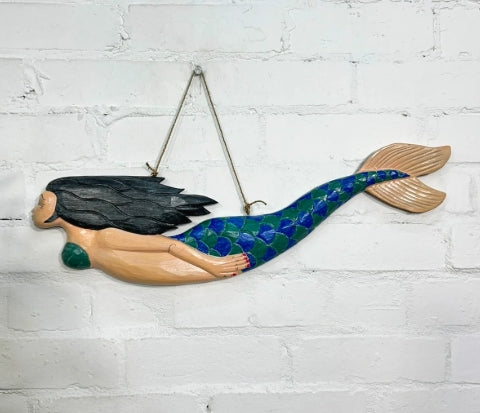 Painted Wooden Mermaid Plaque Large