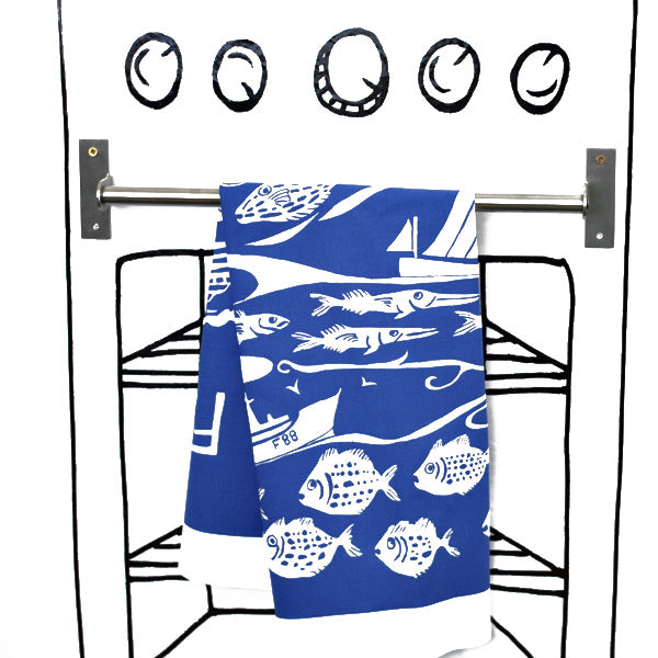 'Fish and Ships' Tea Towel