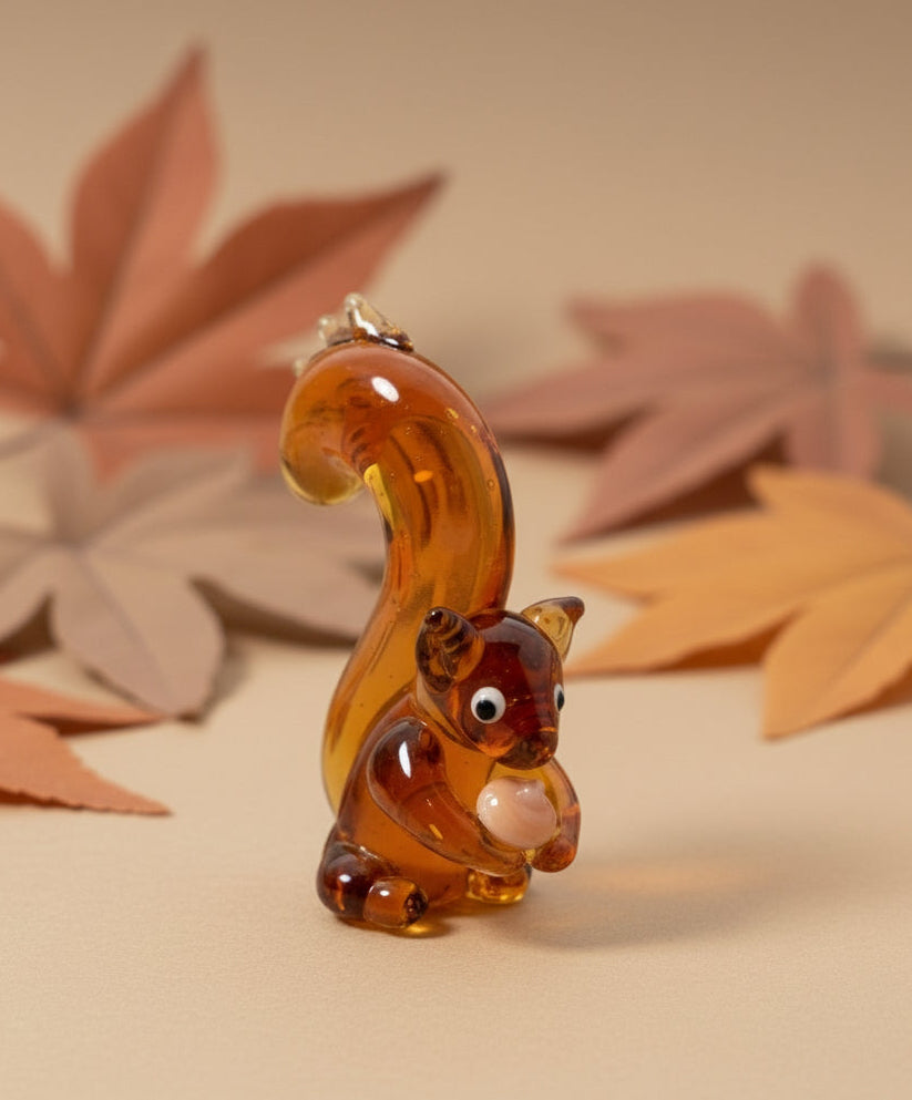 Glass Squirrel with Brown Acorn