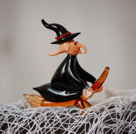 Glass Halloween Witch on Broom