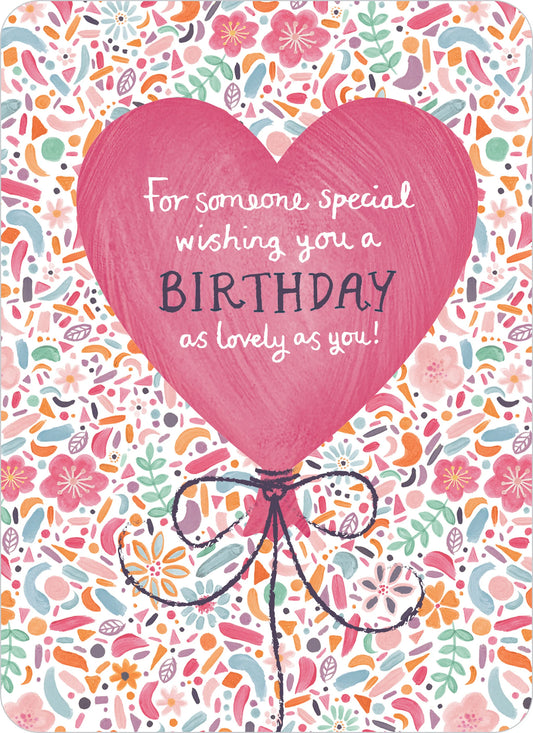 Heart Balloon on Pattern Birthday Greetings Card