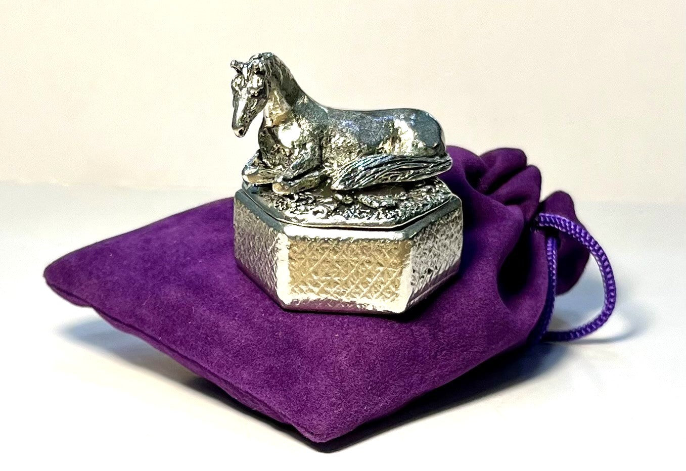 Cornish Pewter Hexagonal Trinket Box - Lying Horse