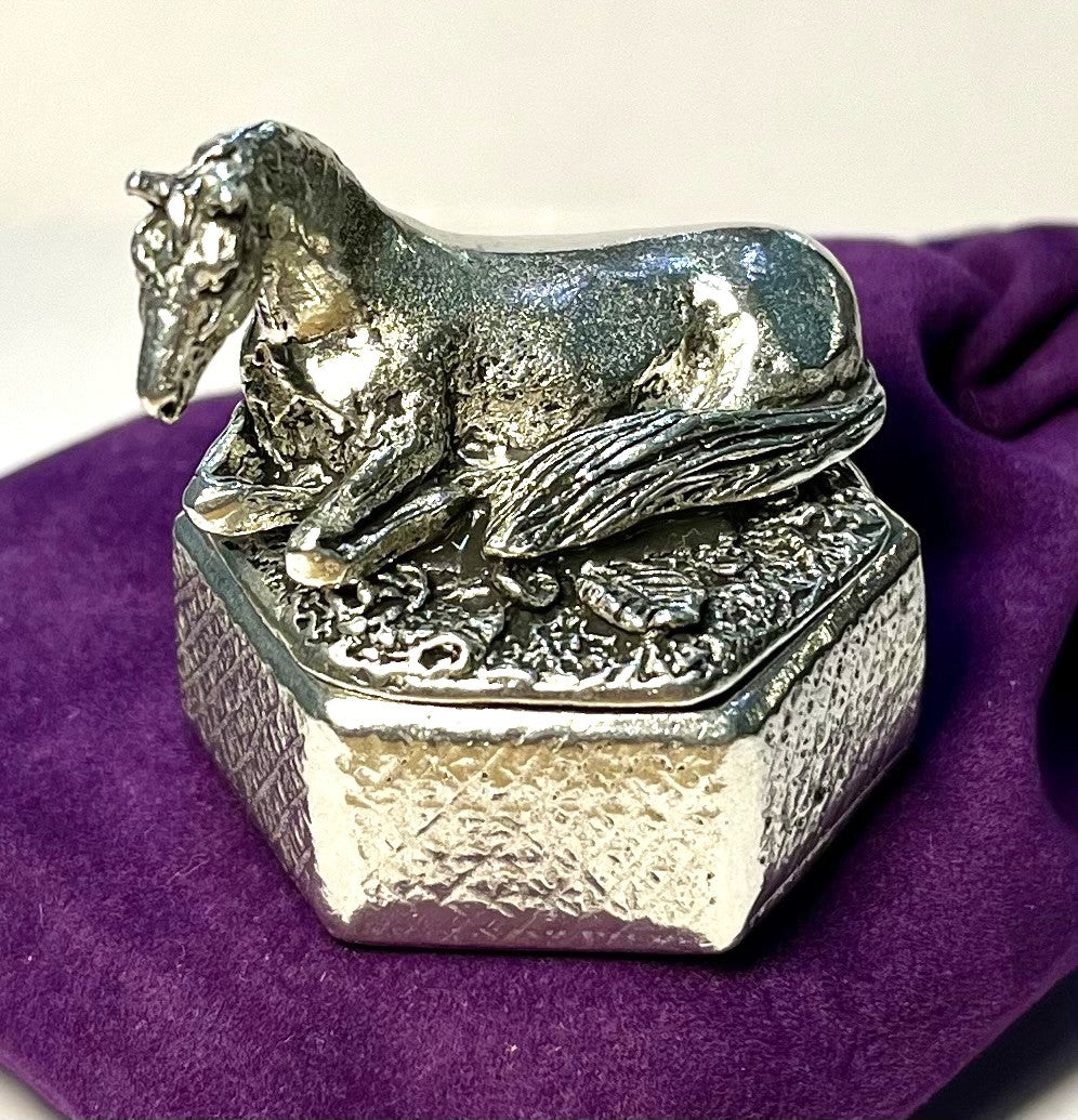 Cornish Pewter Hexagonal Trinket Box - Lying Horse