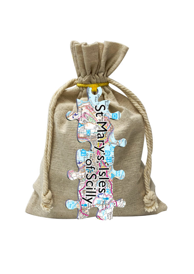 St Mary's, Isles of Scilly Map Jigsaw in Natural Linen Bag