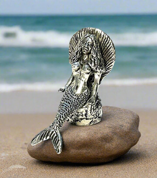 Cornish Pewter Mermaid on Shell Throne Figurine