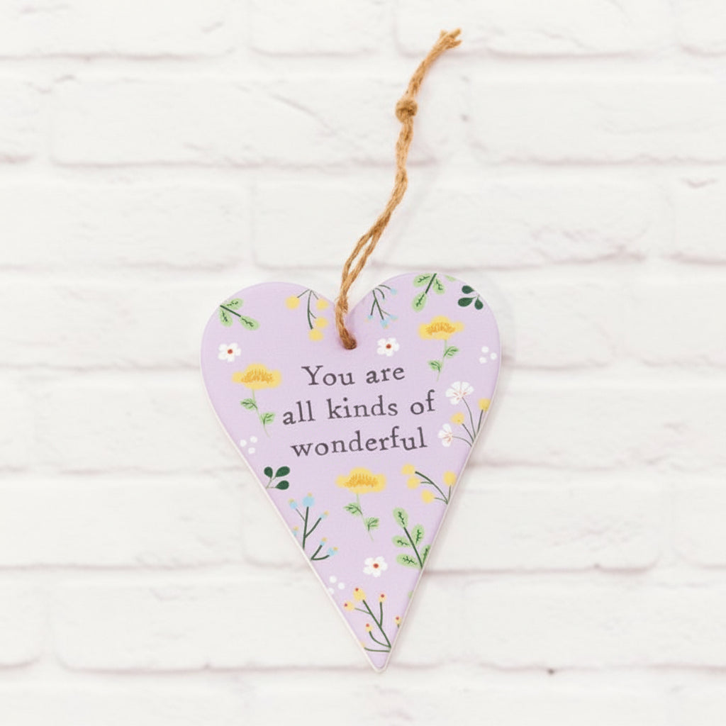'You Are All Kinds Of Wonderful' Floral Hanging Heart