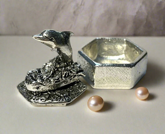 Cornish Pewter Hexagonal Trinket Box - Dolphin