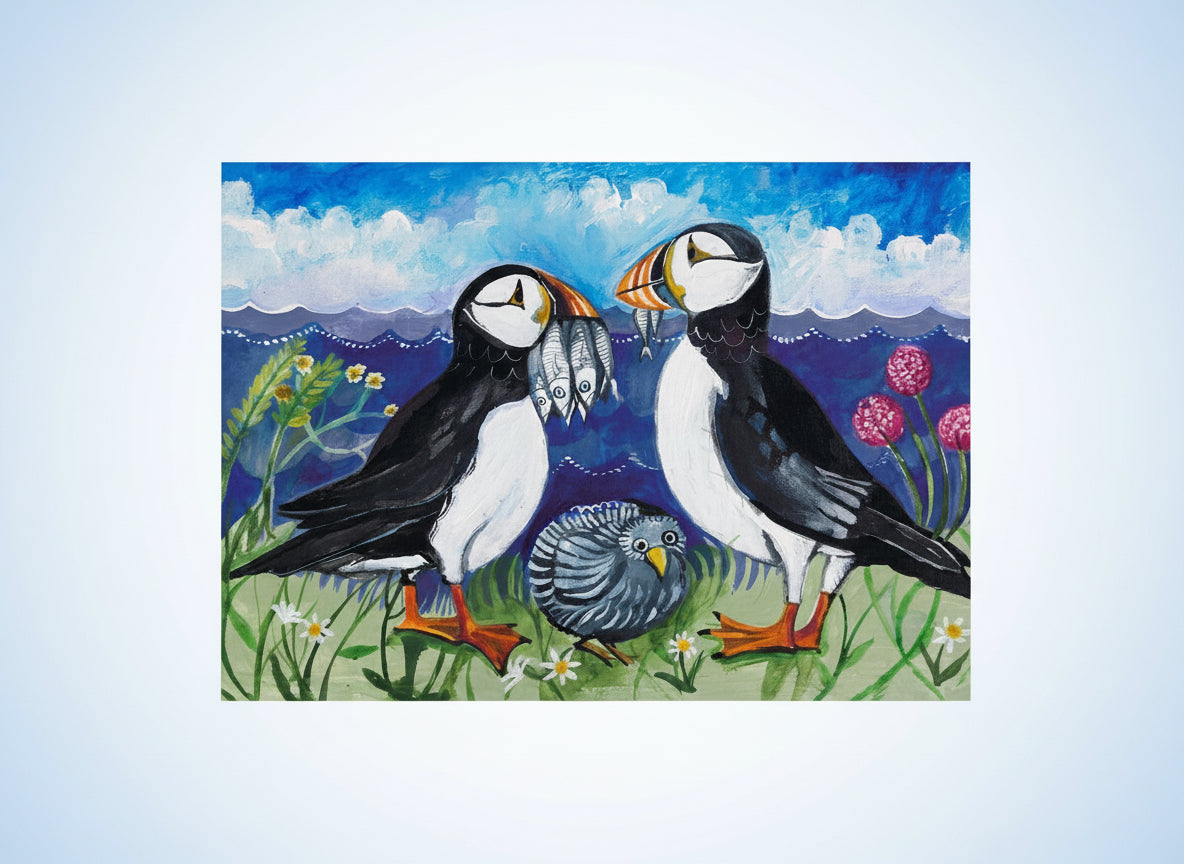 Lizzie Spikes 'Puffins' Greetings Card