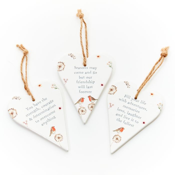 Robin Sentiment Hanging Hearts