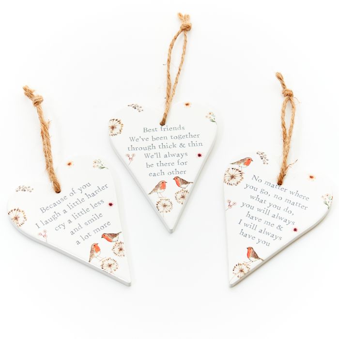 Robin Sentiment Hanging Hearts