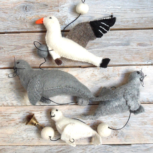 Handmade Felt Seal and Seagull String Mobile