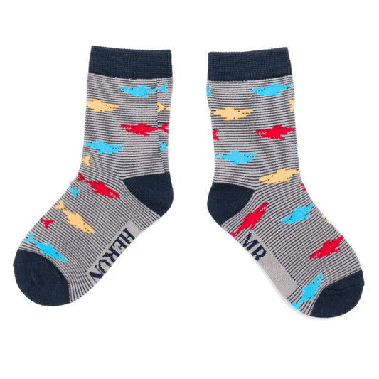 Boys Shark Socks, Size 2-3 Youth, (Euro 17-19)