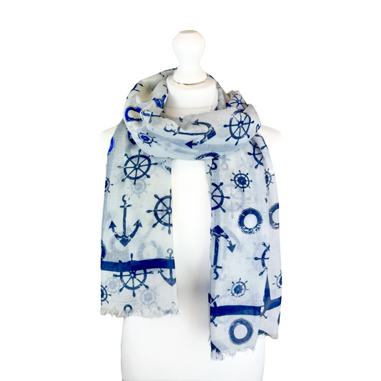 Anchor & Wheel Print Scarf, Blue