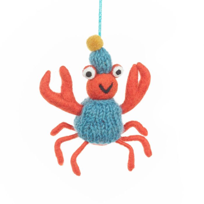 Handmade Hanging Felt Christmas Sammy Snowcrab, 100% Wool