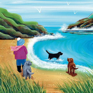 Windy Walkies Greetings Card by Nikky Corker