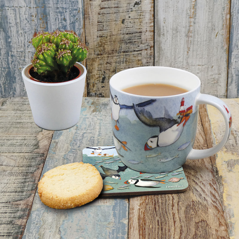 Emma Ball 'Diving Puffins' Bone China Mug with Gift Box