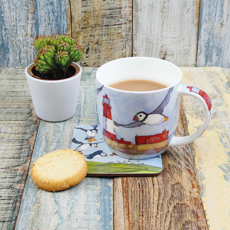 Emma Ball 'Puffins and Lighthouse' Bone China Mug with Gift Box