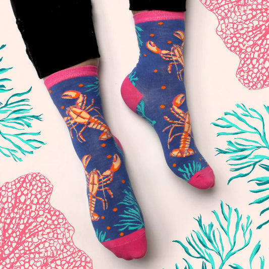 Bamboo Coral Lobster Socks, Size 4-7, (Euro 37-42)