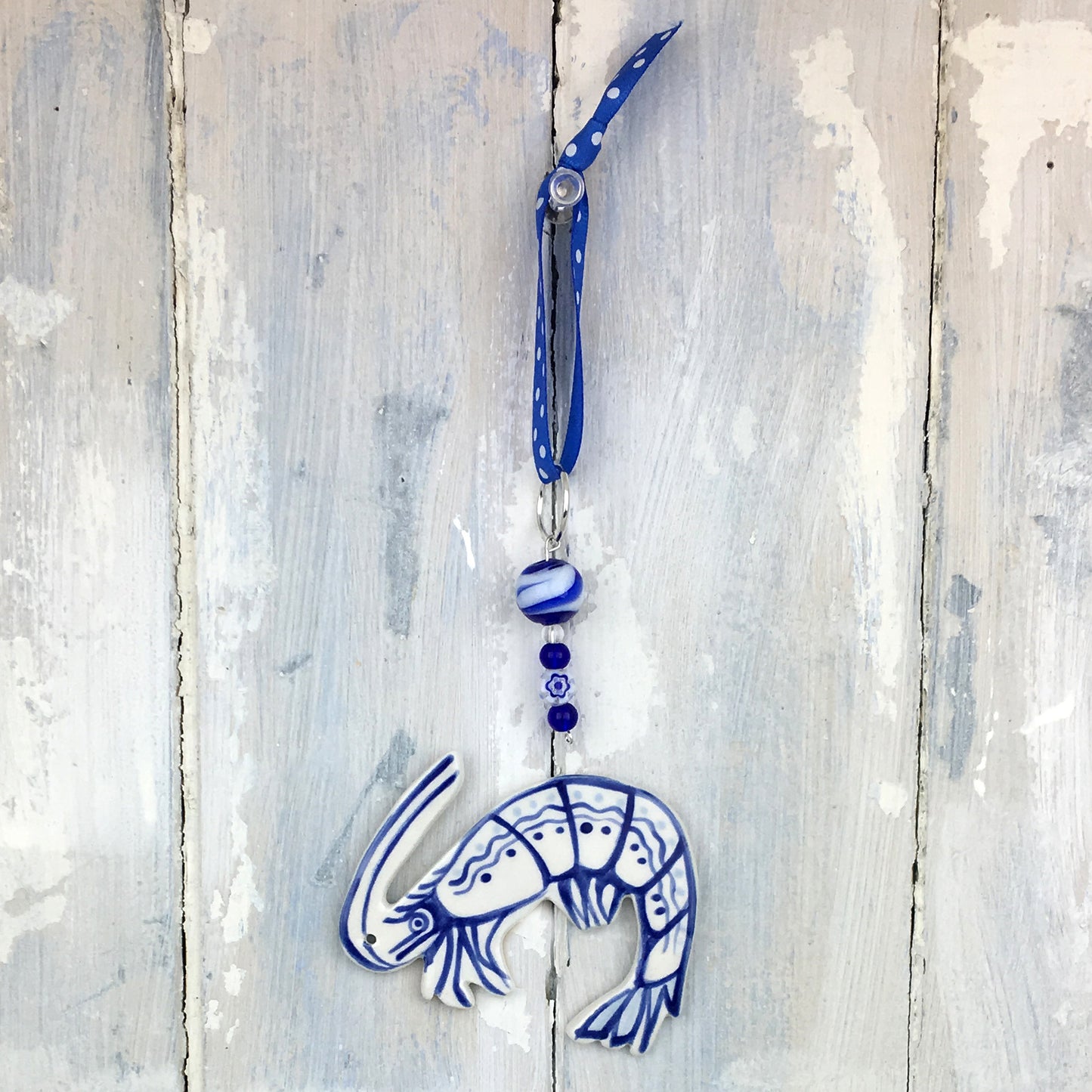Blue Shrimp Ceramic Hanging Decoration