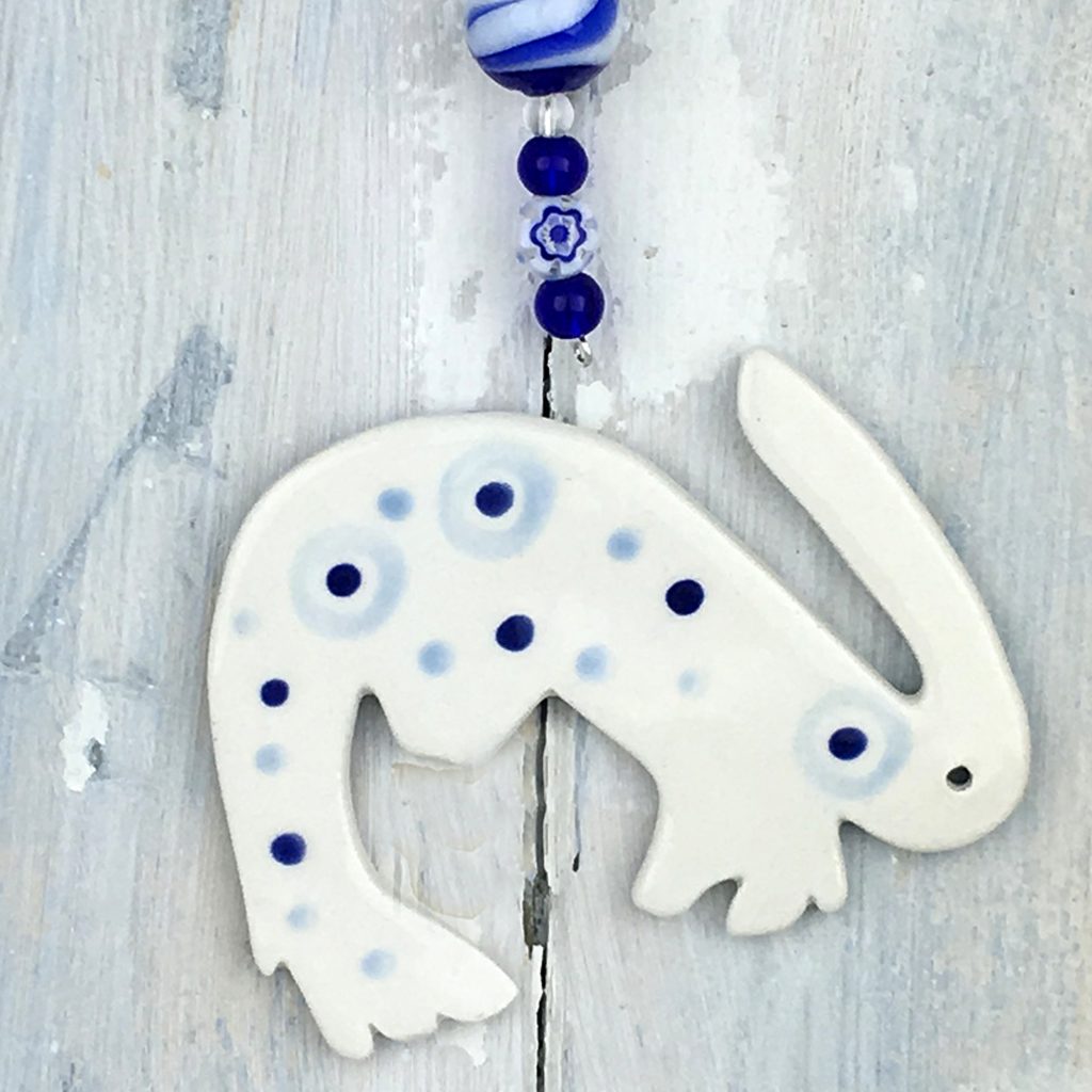 Blue Shrimp Ceramic Hanging Decoration