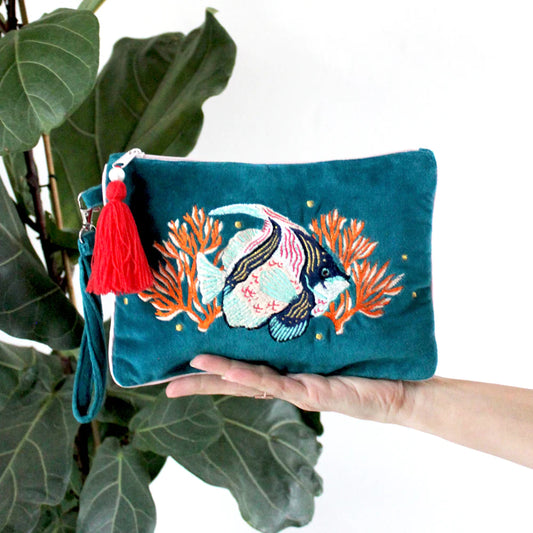 Coral Velvet Fish Clutch Bag