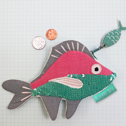 Little Arc Sequined Fish Shaped Coin Pouch