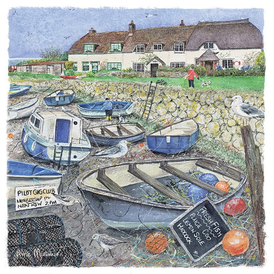 Seaside Charm Harbour Cottages Greetings Card