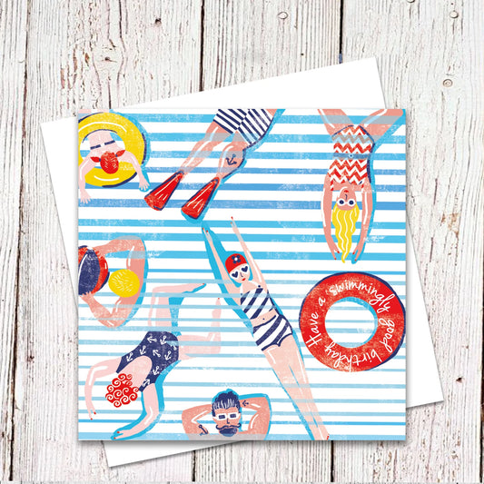 'Have a Swimmingly Good Birthday' Blank Card by Lou Mills