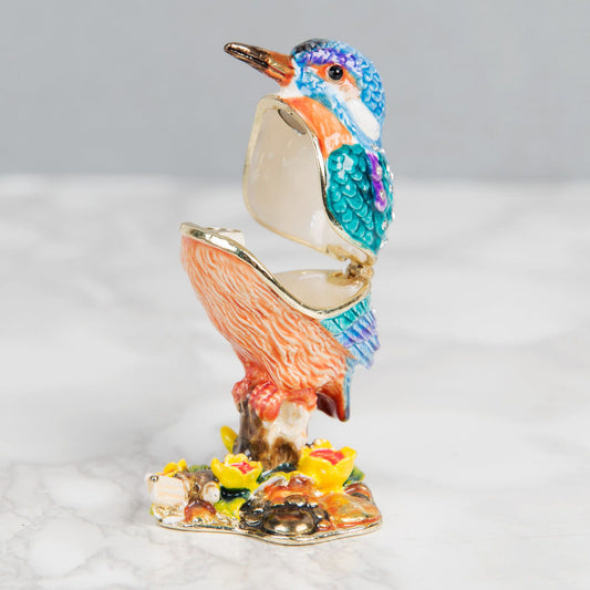 Kingfisher with Yellow Flowers Treasured Trinket Box