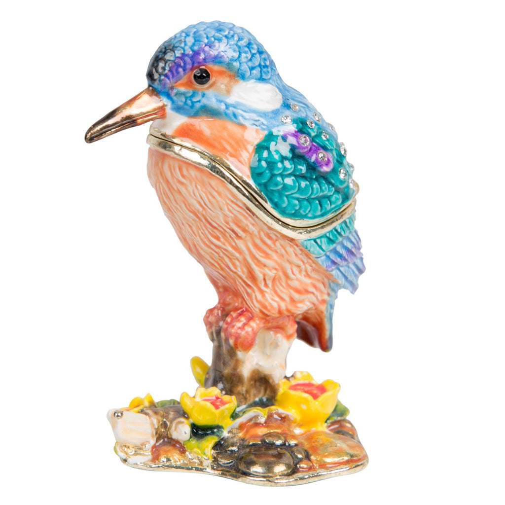 Kingfisher with Yellow Flowers Treasured Trinket Box