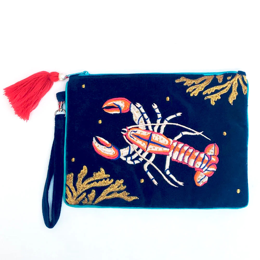 Coral Velvet Lobster Clutch Bag