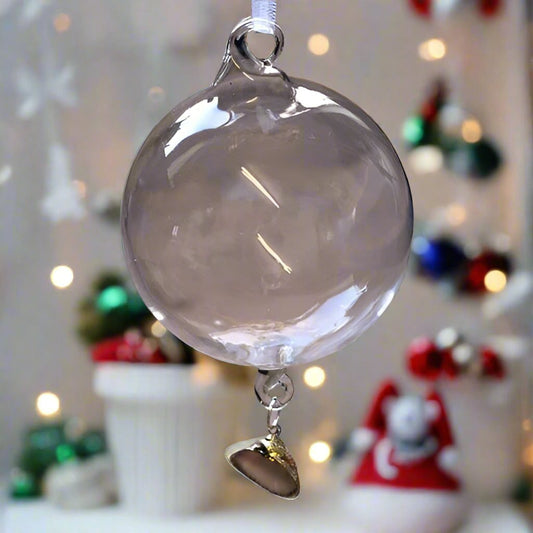 Stunning Clear Glass Ball with Hanging Gilt Edged Cockle Shell