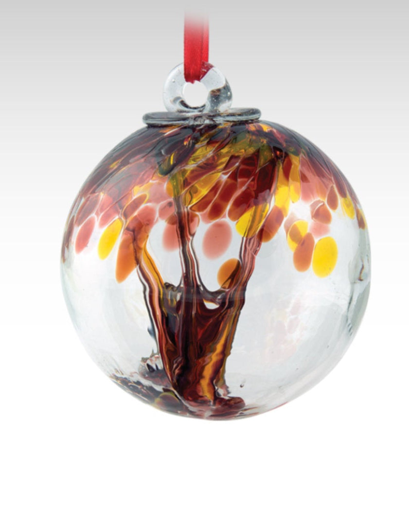 Friendship Tree of Life Glass Ball, Brown & Orange - 10 cm