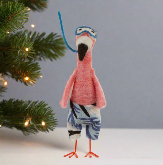 Sass and Belle, Felt Snorkelling  Flamingo, Hanging Decoration