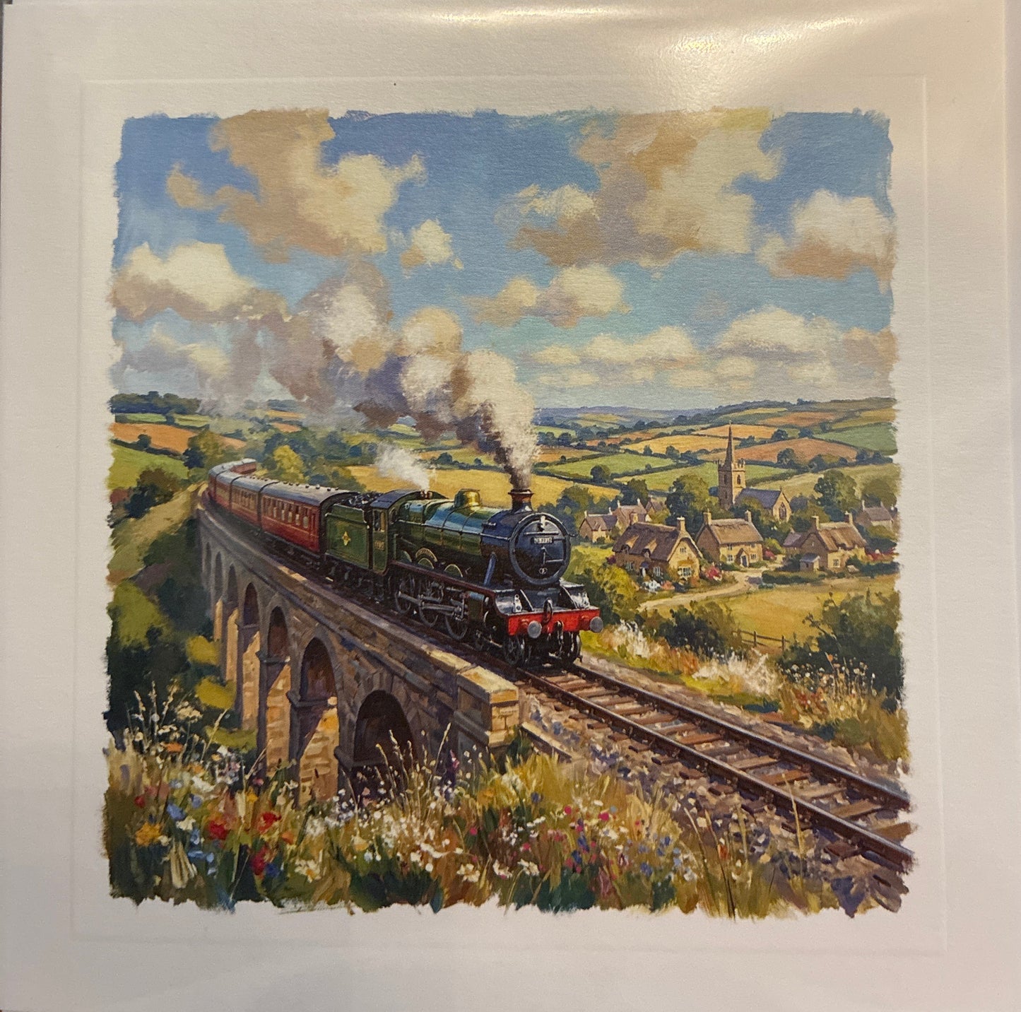 Train on Viaduct Greetings Card