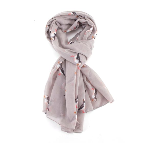 Puffins Print Scarf, Grey