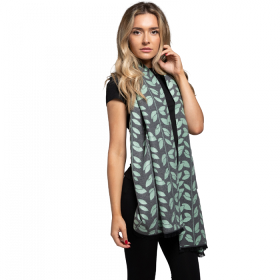 Terry Mint Leaves Scarf, Grey