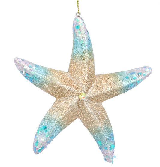 Blue/Gold Resin Starfish Christmas Decoration