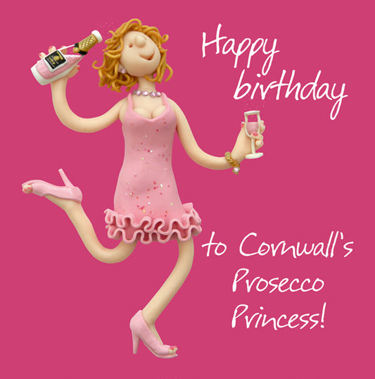 Cornwall’s Prosecco Princess Birthday Card