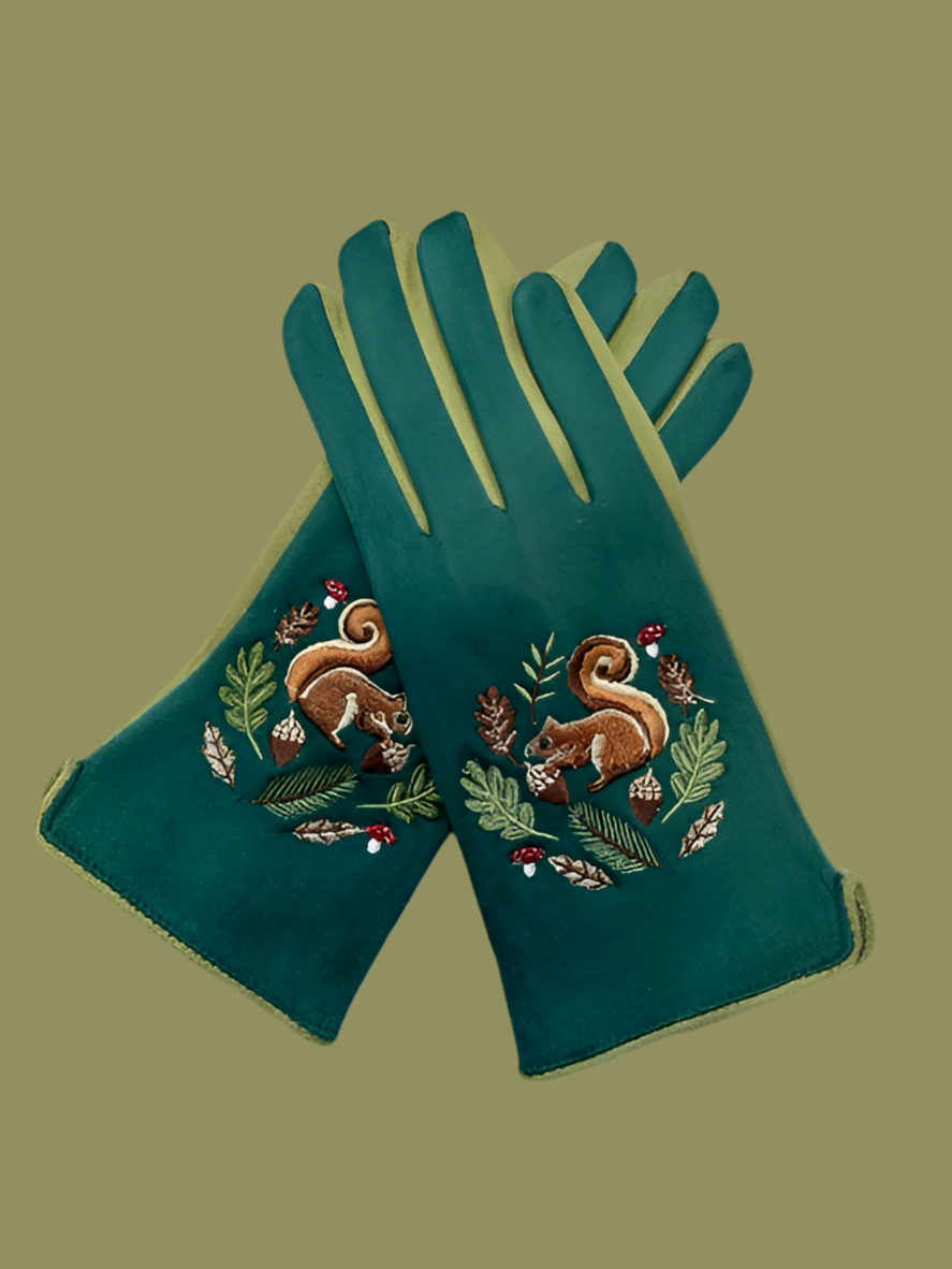 Squirrel Embroidered Gloves by House of Disaster